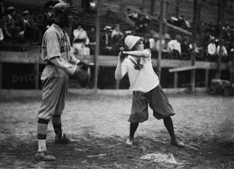 A player with the female New York Giants baseball team ca. 1913