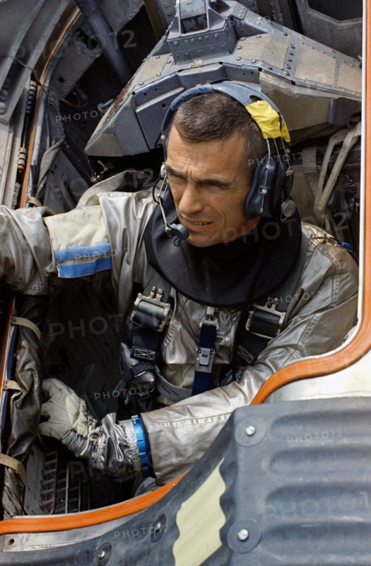 (9 April 1966) Astronaut Eugene A. Cernan, prime crew pilot of the National Aeronautics and Space Administration's Gemini-9 spaceflight, sits in Gemini Boiler-plate during water egress training activity in the Gulf of Mexico.