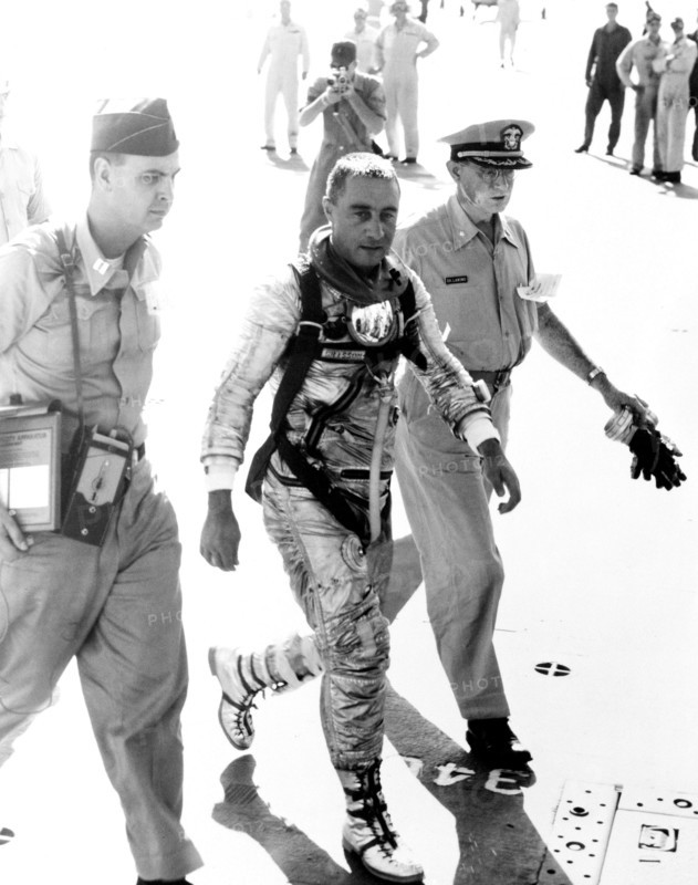 Astronaut Grissom arrives aboard the U.S.S. Randolph after the MR-4 flight