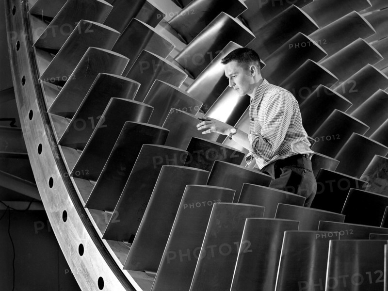 NACA Engineer Examines Wind Tunnel Compressor Blades ca. 1955