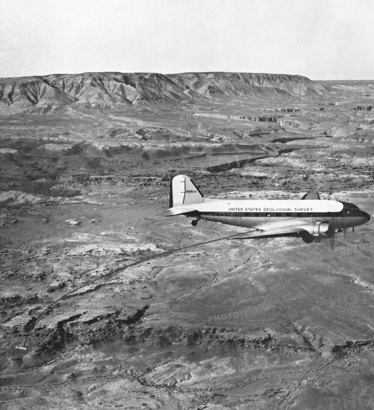 This Douglas C–53D (N19924), crewed and operated by the U.S. Geological Survey (USGS), was photographed while surveying the Painted Desert, southwest of Cameron in northeastern Arizona.
