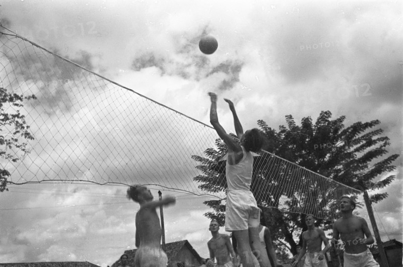 Dutch soldiers playing volleyball in Indonesia, Dutch East Indies ca. 1949