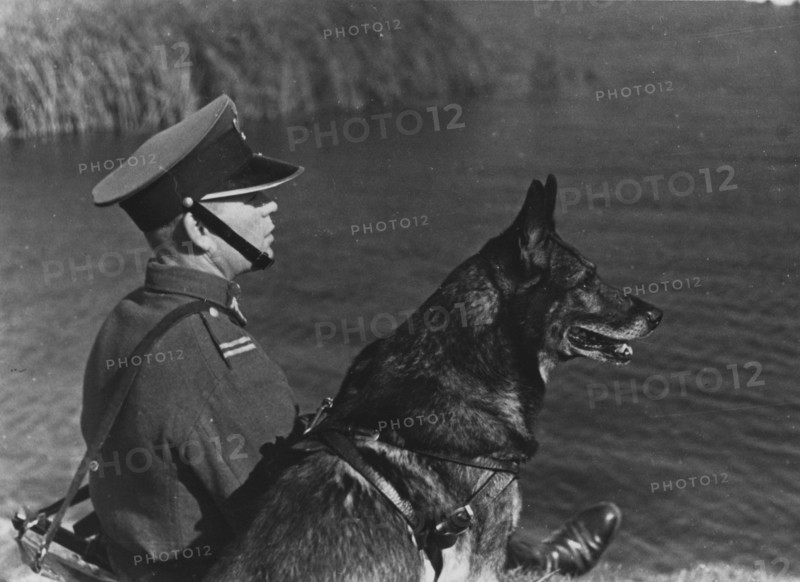 Polish Border Guard officer with a dog on the border with Germany ca. 1928-1939