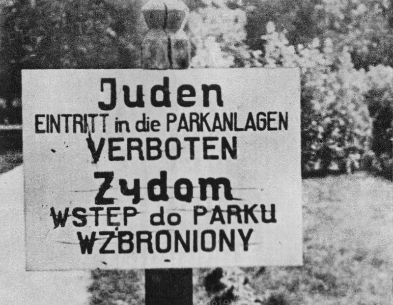 A plaque in a Krakow Poland park forbidding Jews to enter ca. October 1939
