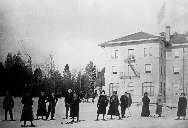 Date: 1910-1915 - Snow shoes and skis - Fort Wm. Henry, Lake Geo.