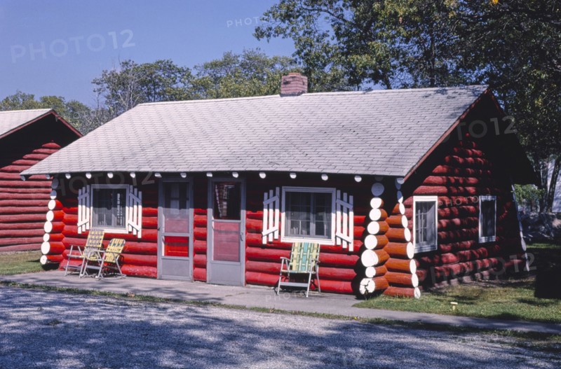 1980s United States -  Tawas Inn cabins two-unit diagonal view Route 23 East Tawas Michigan ca. 1988