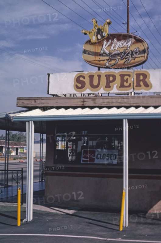 1990s America -  Super Burrito Burger sign, San Bernardino, California 1991