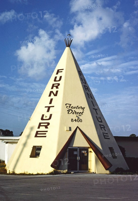1970s America -  United Furniture Sales teepee, Pinellas Park, Florida 1979