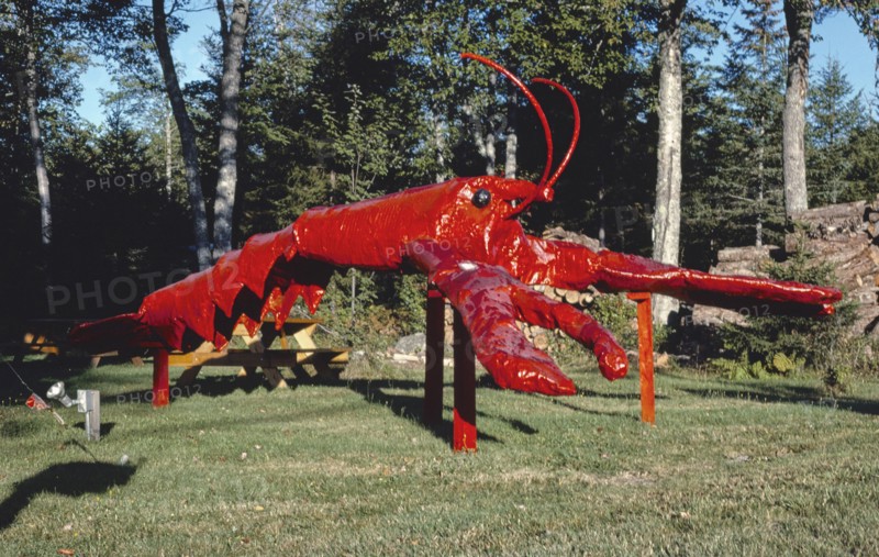 1980s America -   Lobster statue, Fenton's Seafood Market, Trenton, Maine 1984