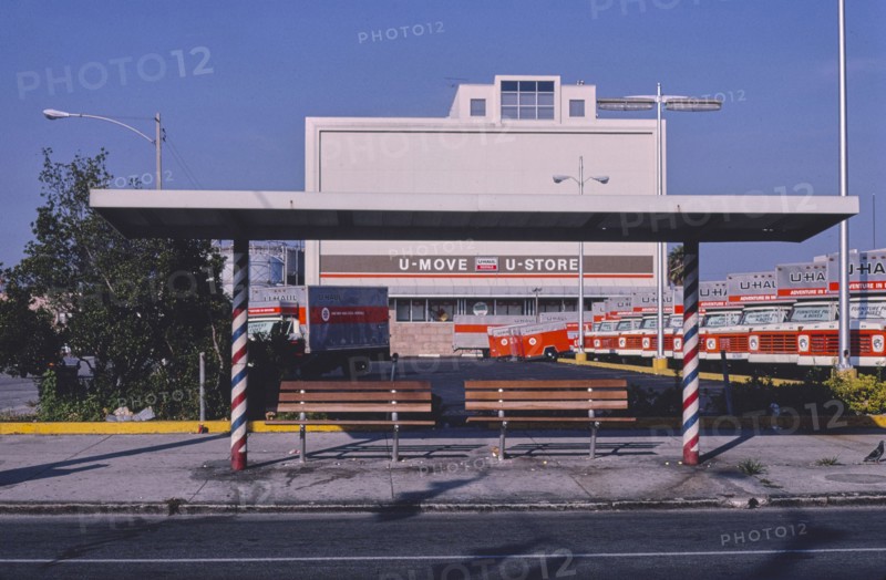 1980s America -  Webb City bus stop barber pole, 9th Street South, St Petersburg, Florida 1980