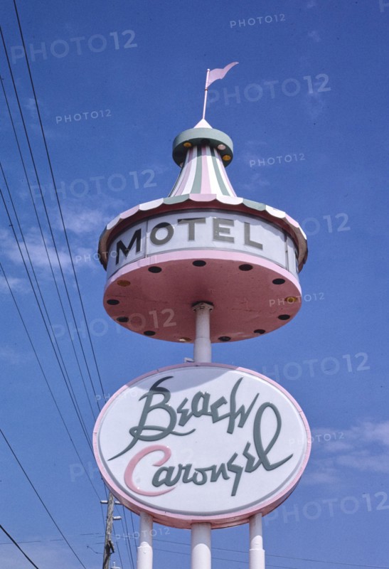 1980s United States -  Beach Carousel Motel sign, Virginia Beach, Virginia 1985