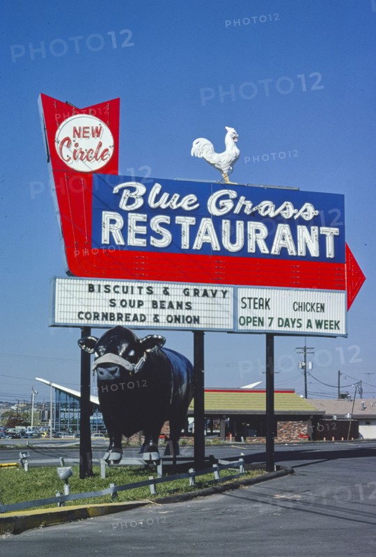 1970s America -  Blue Grass Restaurant sign, Lexington, Kentucky 1979
