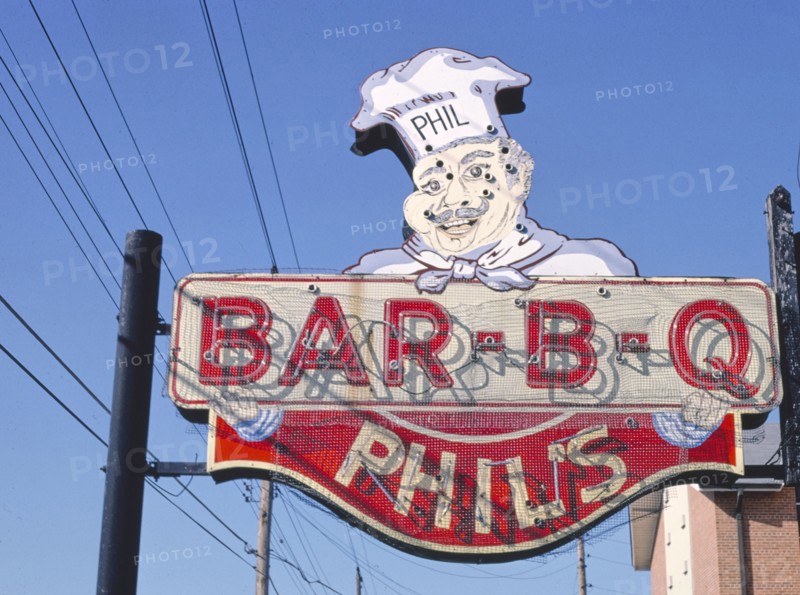 1980s America -  Phil's Bar-B-Q sign, Saint Louis, Missouri 1988