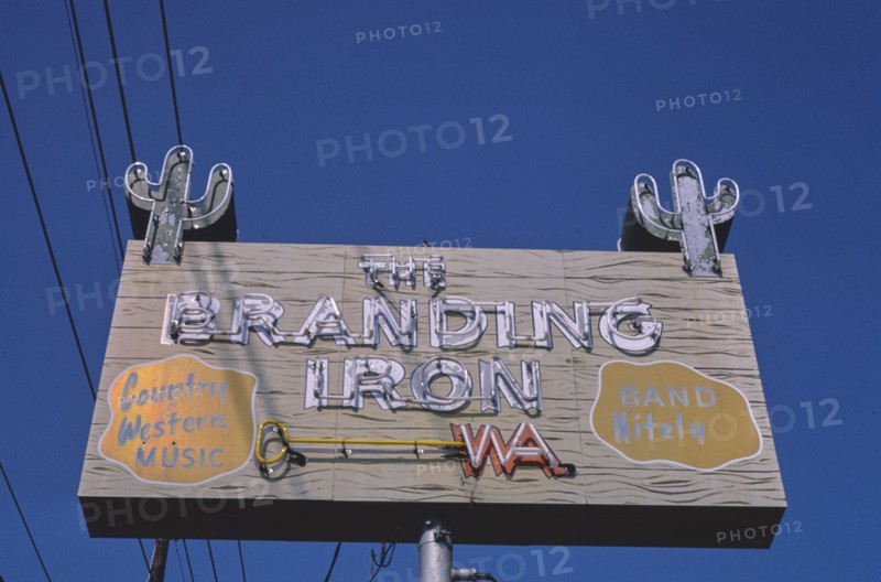 1980s America -  The Branding Iron sign, West Monroe, Louisiana 1982