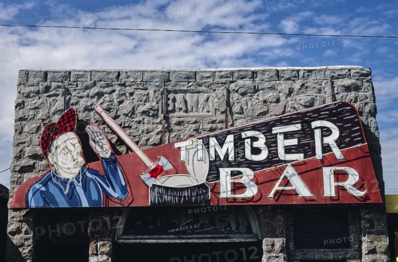 1980s America -  Timber Bar sign, Big Timber, Montana 1980