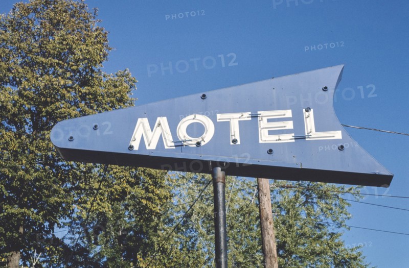1980s United States -  Le Mays Hotel sign, Route 302, Barre, Vermont 1984
