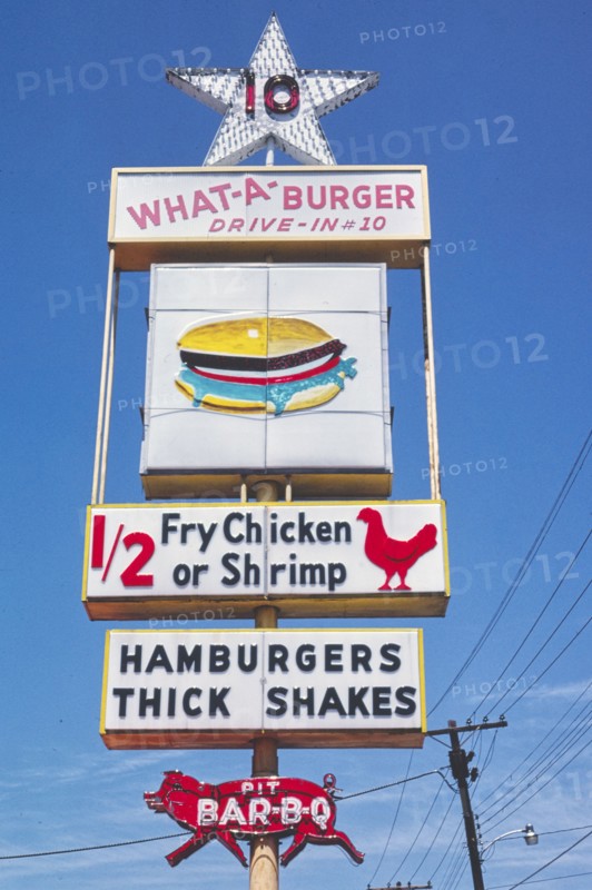 1980s America -  What-A-Burger sign, Kannapolis, North Carolina 1982