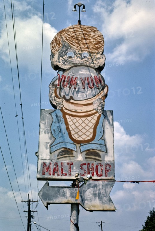 1980s America -  Yum Yum Malt Shop Drive-in sign, Bossier City, Louisiana 1982