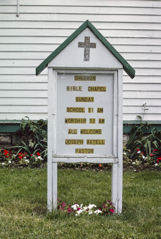 1990s United States -  Sherman Bible Chapel, sign detail, Sherman, Pennsylvania 1990