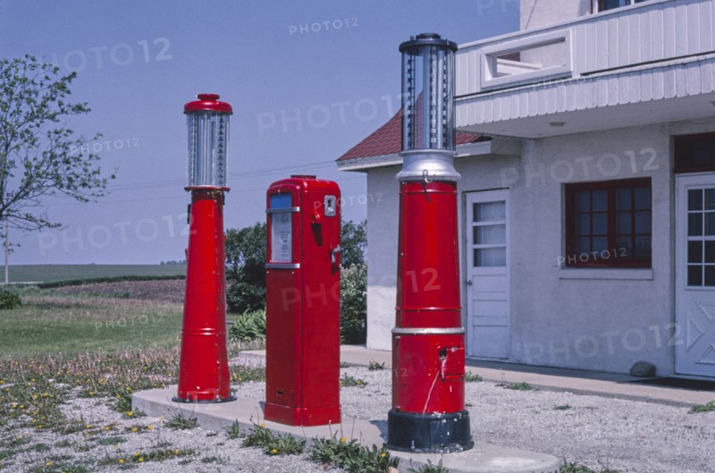 1970s United States -  Vintage gas pumps at old gas station (unknown location and date)