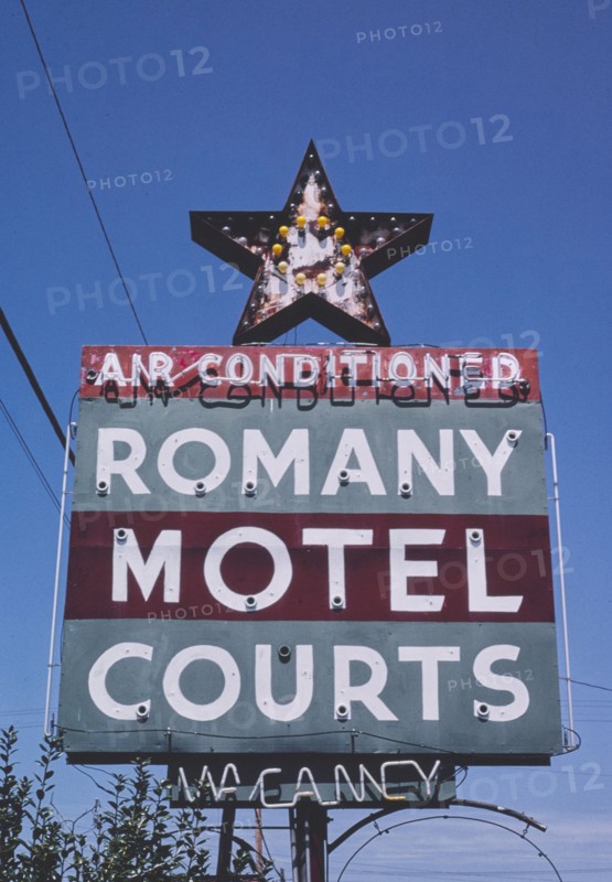 1980s United States -  Romany Motel Courts sign, Route 29, Charlotte, North Carolina 1982