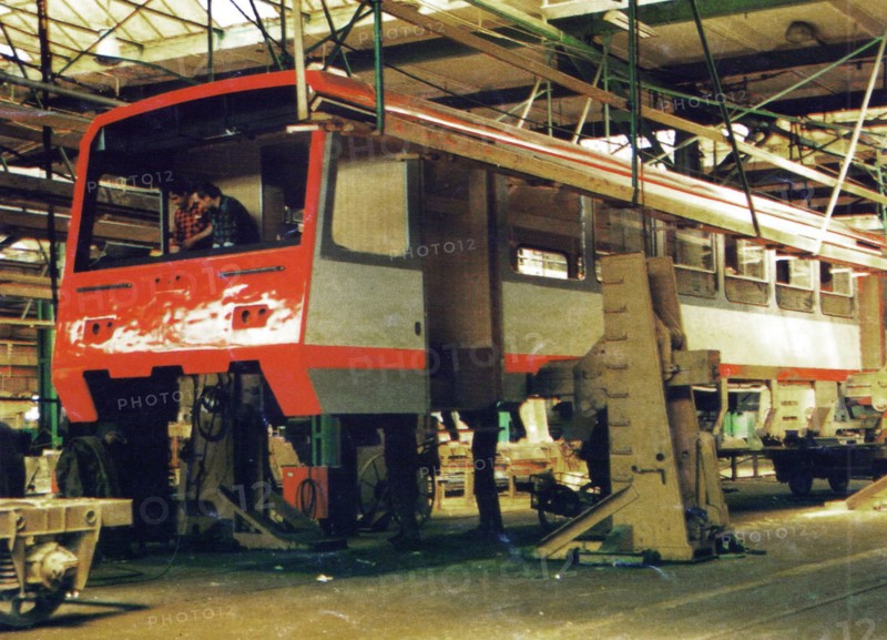 Wagon SA101-002 (rail bus) during body assembly in the hall of ZNTK Poznan ca. 1991