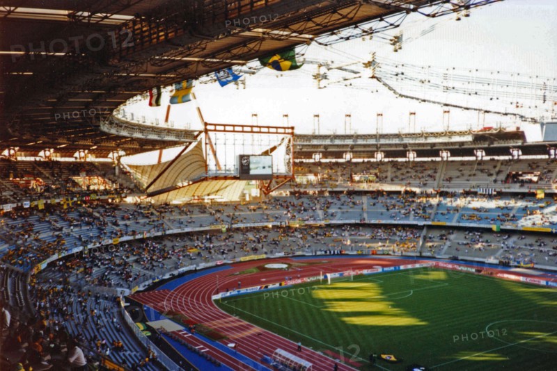 Internal view of the Stadio delle Alpi in Turin on 10 June 1990, on the occasion of the first official match it hosted, the challenge between the national teams of Brazil and Sweden (2-1) valid for the group stage of the 1990 world championship