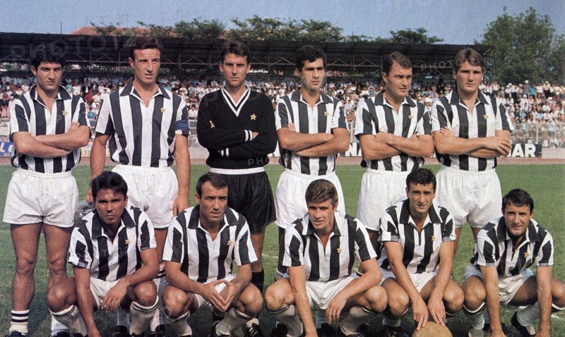Biella (Italy), "Alessandro Lamarmora" Stadium, August 21, 1966. The line-up of Juventus F.C. took to the pitch in the victorius preseason game versus A.S. Biellese (3-0)