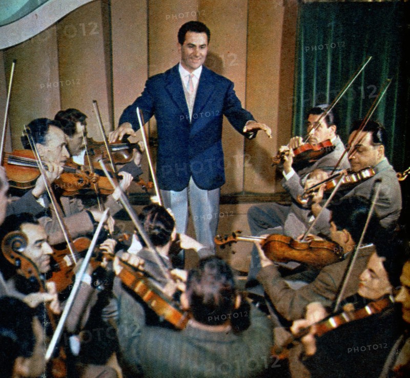 The Italian conductor Carlo Savina with the Orchestra of Rai - Radiotelevisione Italiana in 1956