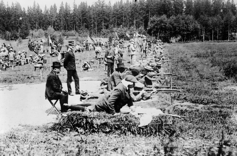 Army rifle shooting, 5th Olympic games (practice or at the Olympics in Stockholm) ca. 1912