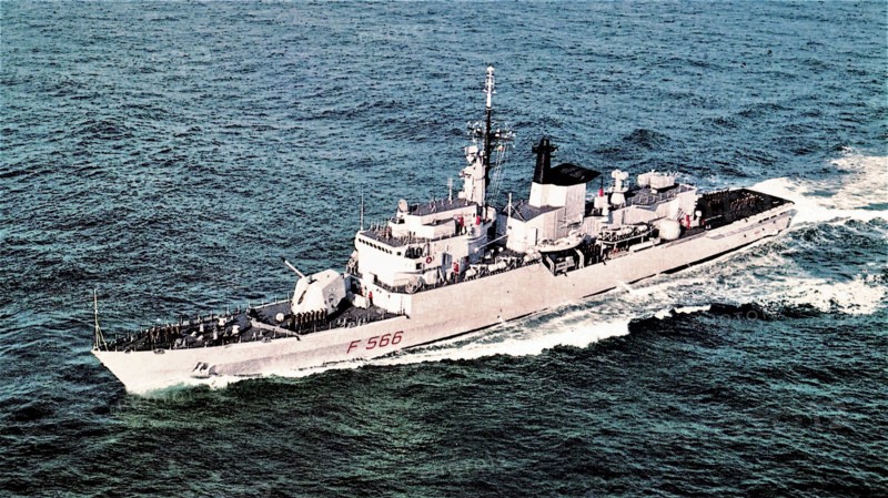 The frigate Perseo (F 566) in navigation at sea (underway) ca. 1980s