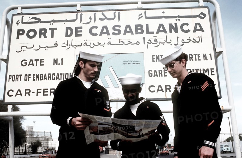 U.S. Sailors look at their map at the entrance to Port De Casablanca