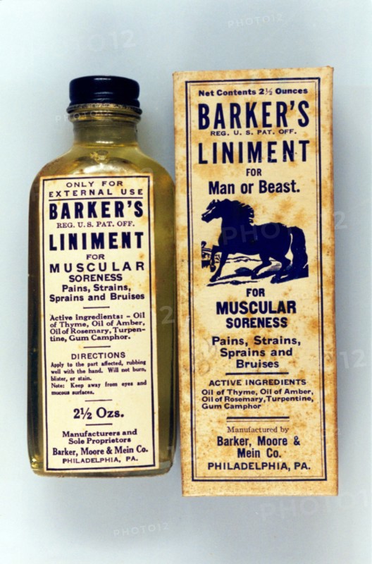 FDA History - Patent Medicines & Liniments - A bottle of Barker's Liniment (late 1800s or early 1900s)