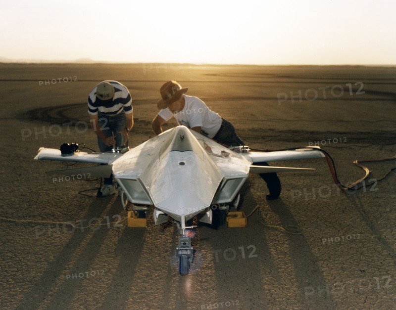 X-36 Being Prepared on Lakebed for First Flight ca. 1997
