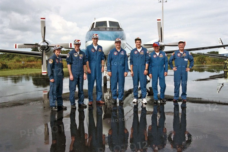 Members of the STS-86 crew pose for a last photograph at the Skid Strip on Cape Canaveral Air Station before flying back to their home base ca. 1997