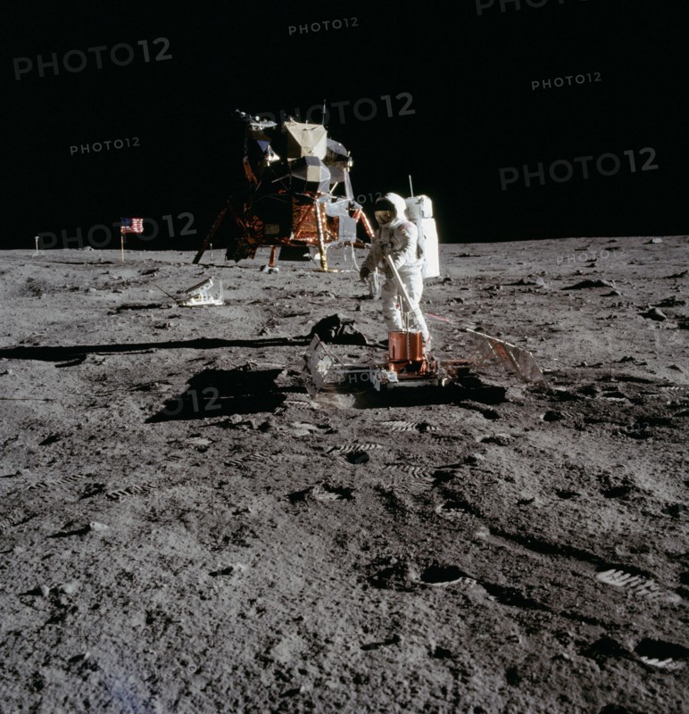 (20 July 1969) --- The deployment of the Early Apollo Scientific Experiments Package (EASEP) is photographed by astronaut Neil A. Armstrong, Apollo 11 commander, during the crew extravehicular activity (EVA).