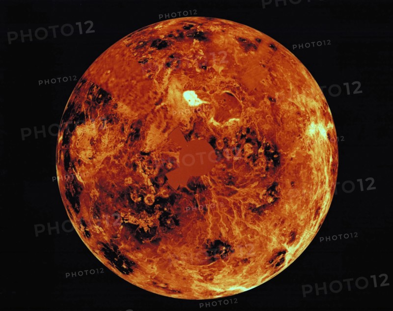 1991 - The northern hemisphere is displayed in this global view of the surface of Venus.