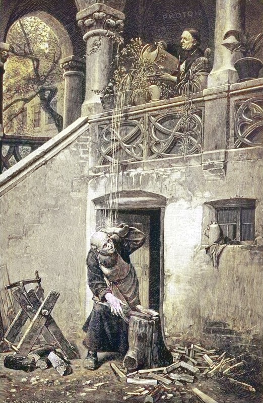 Frau beim Blumengießen