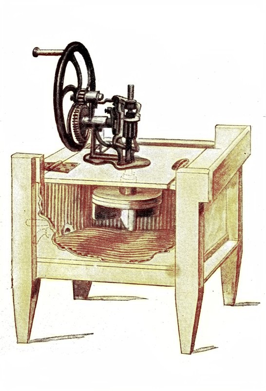 Washing machine with ascending and descending stamp and grooved inner walls