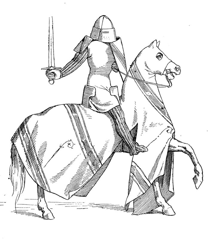 knight on horseback in full equipment