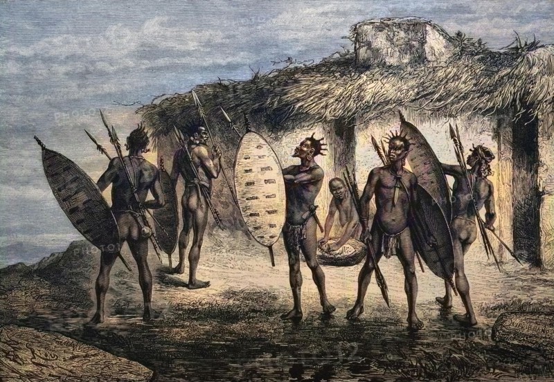 Männer vom Stamm der Wahehe in Deutsch-Ostafrika im Jahre 1880