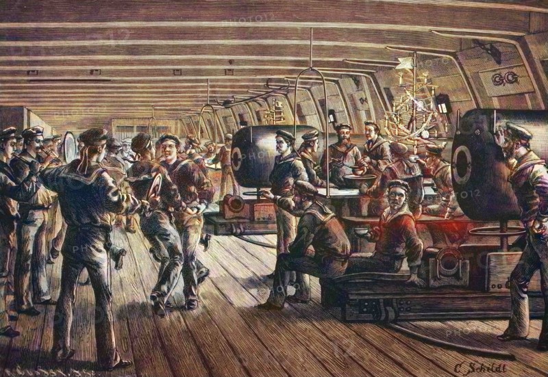 Weihnachtsfeier auf einem deutschen Kriegsschiff auf hoher See