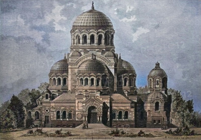 Ansicht der zur Erinnerung an die Krönung der russischen Kaiserpaares in St. Petersburg zu erbauenden Kathedrale