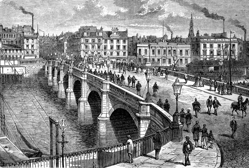 The former Broomielaw Bridge in Glasgow in Scotland in 1880