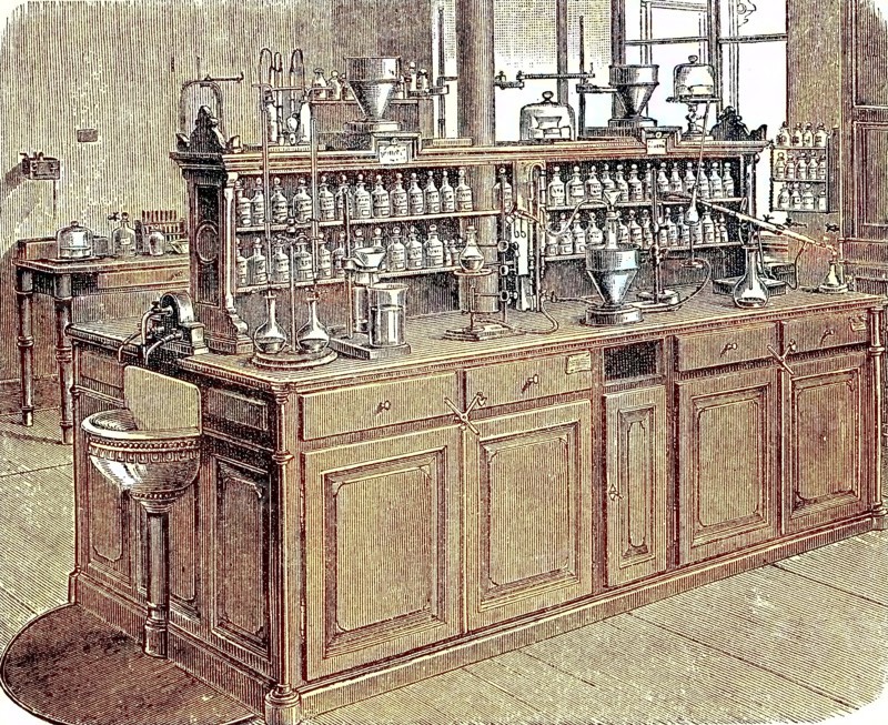 A work table in the chemical lobaratorium in Leipzig