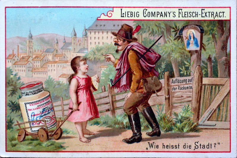 Girl with a trolley on which stands a can is asked by a wanderer