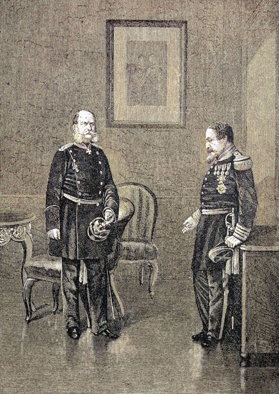 King William and Napoleon III. after the capitulation of Sedan in Bellevue Castle on September 2