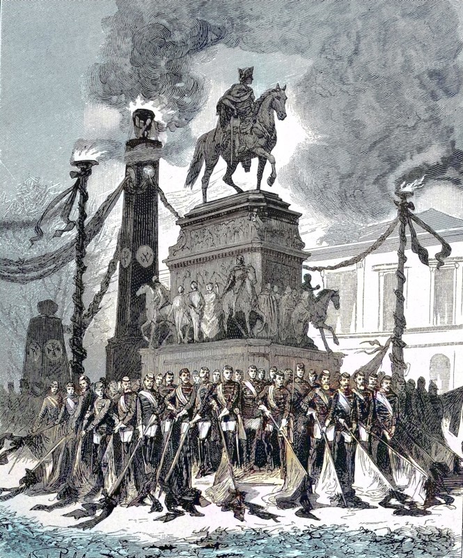 Group of Student Deputation at the Monument to Frederick the Great in Berlin