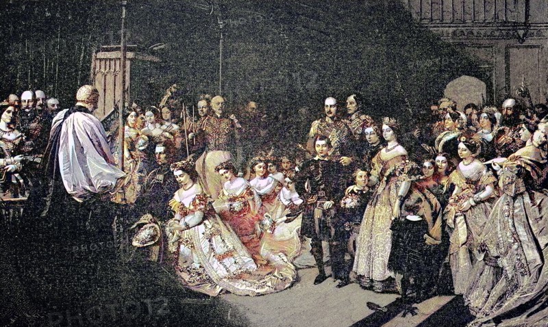 The marriage of Prince William of Prussia with the Princess Victoria of England in the chapel of St. James's Palace at London on January 25