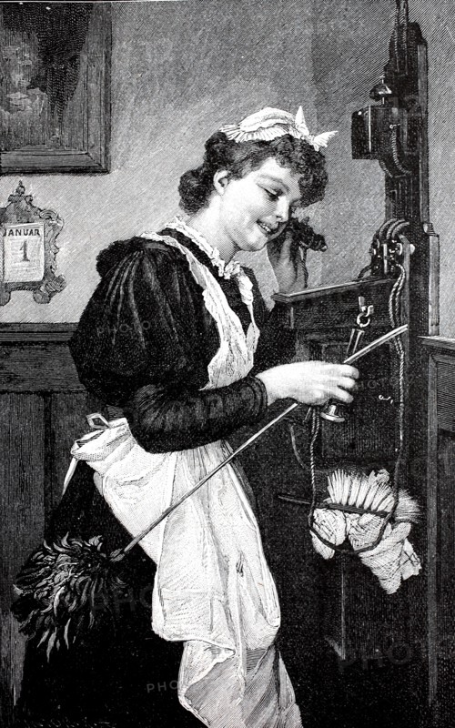 Maid uses the telephone on January 1 for a New Year's greeting